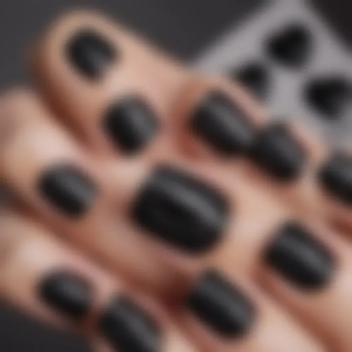 Close-up of black heart nail stickers showcasing intricate details