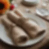 Elegant burlap napkin rings on a beautifully set dining table