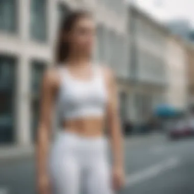 An active style white crop top paired with leggings