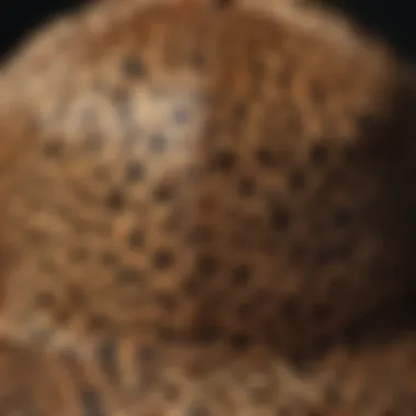 Close-up of a leopard print baseball hat showcasing intricate patterns