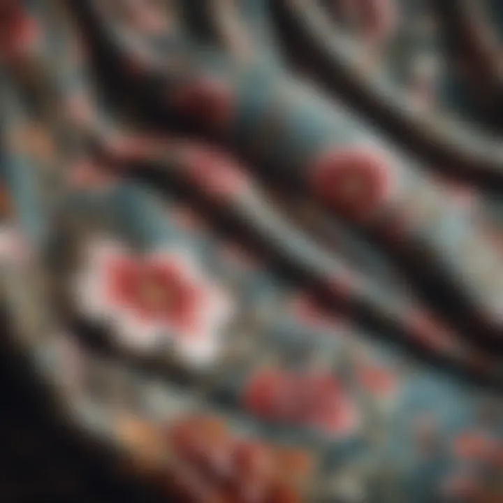 Close-up of intricate floral patterns on a luxurious throw