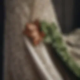 Elegant leaf ribbon trim accentuating a luxurious gown