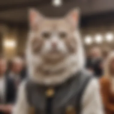 An artistic representation of cat furry costumes at a fashion show