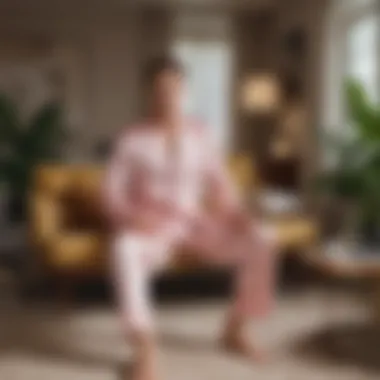 A stylish lounge setting featuring satin pajama pants