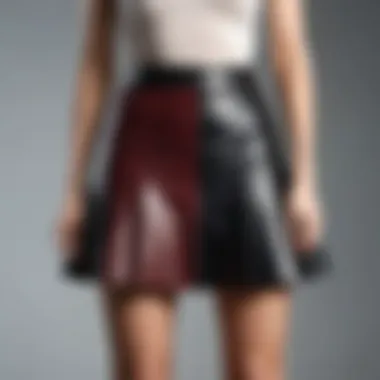 An array of leather skirt designs in various colors and textures, exemplifying modern styling possibilities.