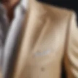 Close-up of champagne suit jacket fabric showcasing craftsmanship