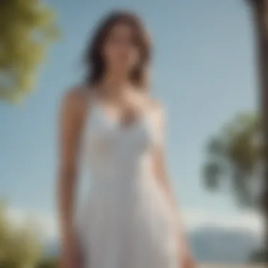 Elegant white summer dress displayed against a serene backdrop