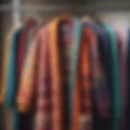 Colorful duster cardigan displayed on a hanger