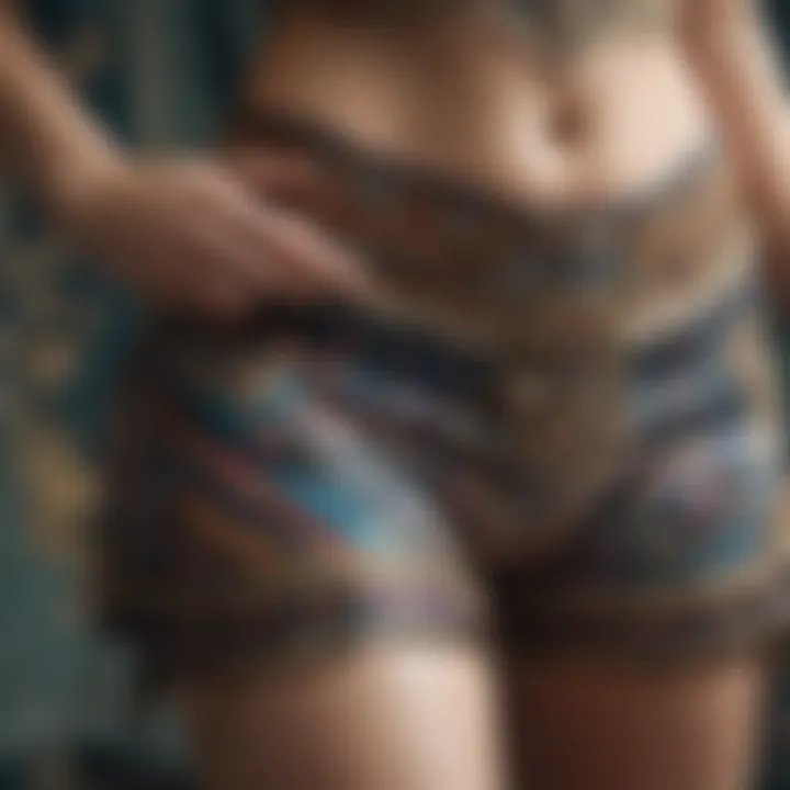 Close-up of intricate embroidery on belly dancing shorts reflecting cultural artistry.