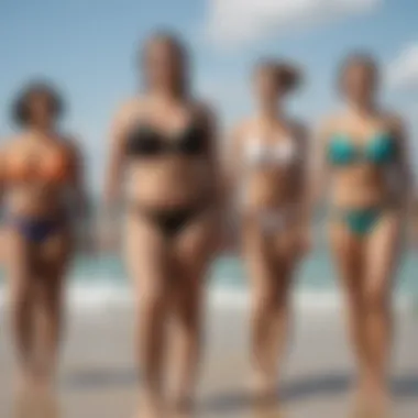 Diverse body types showcasing two piece thong swimsuits