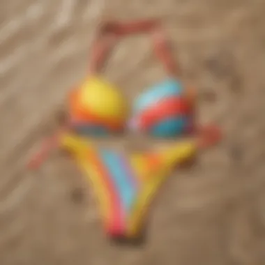 Vibrant two piece thong swimsuit on a beach