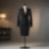 Elegant plus size black suit dress displayed on a mannequin.