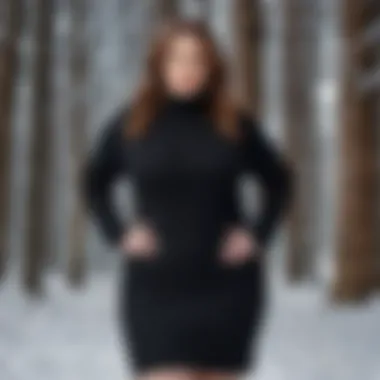 Seasonal styling of plus size black sweater dress for winter