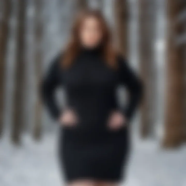 Seasonal styling of plus size black sweater dress for winter