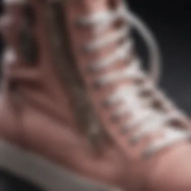 Close-up of zipper detail on trendy high top sneaker