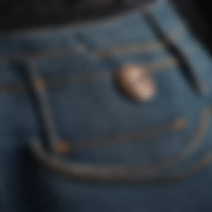 A well-maintained pair of jeans with a button extender in use.