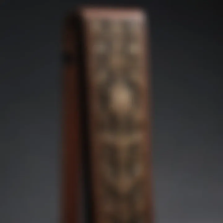 Intricate design of a luxury bookmark crafted from fine leather and adorned with gold accents.