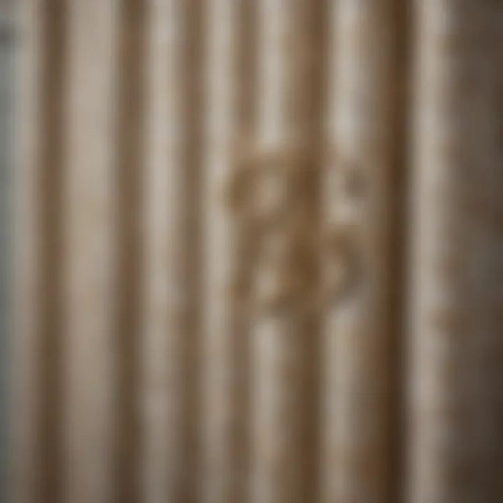 Close-up of unique monogram design on a fabric shower curtain