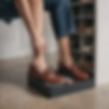 A person effortlessly retrieving shoes from a well-structured shoe box organizer