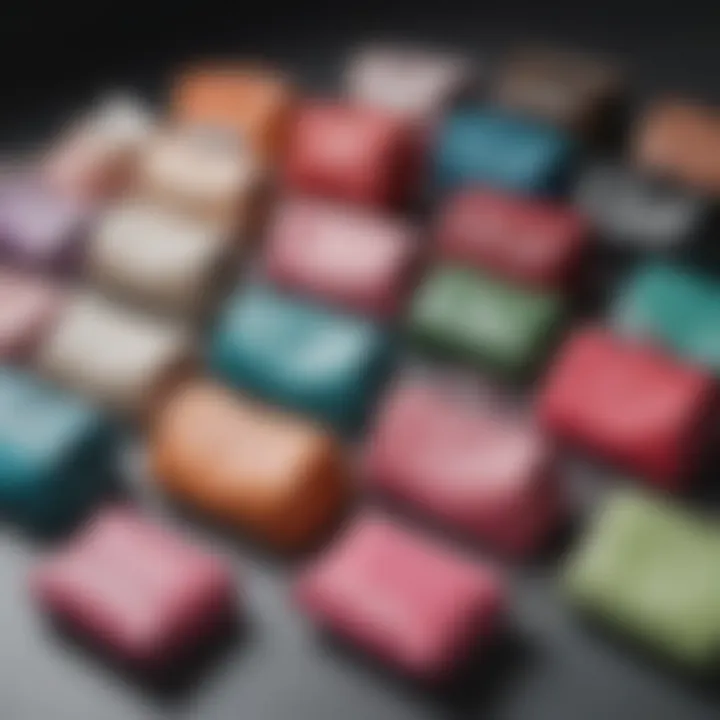 Different types of portable cosmetic bags arranged aesthetically