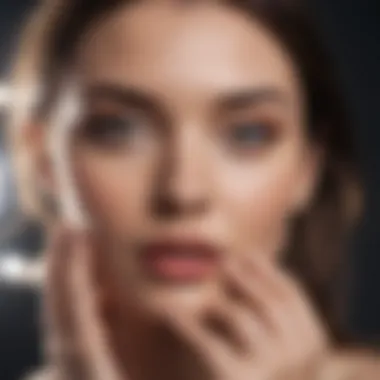 Close-up of ring light illuminating a model's features.