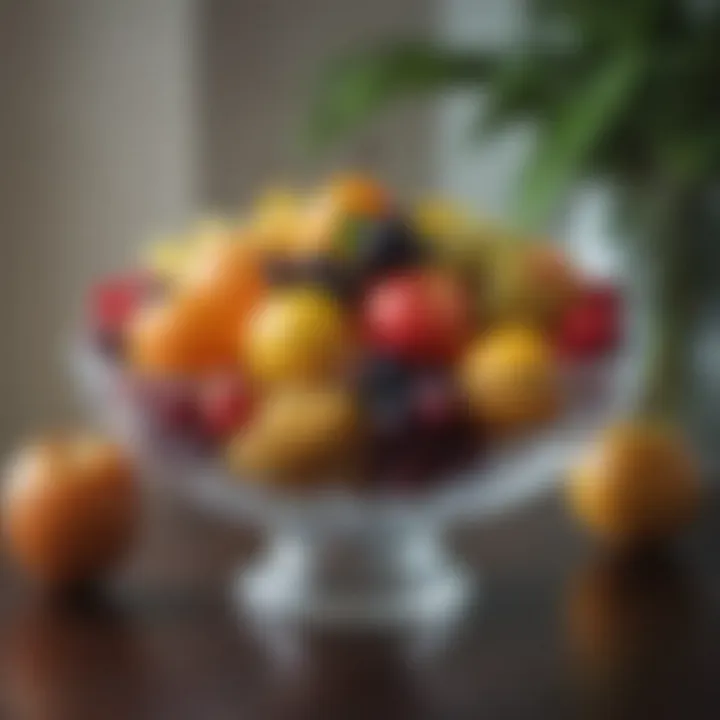 Elegant arrangement of fake fruit in a modern bowl