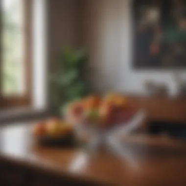 Stylish interior featuring a prominent fake fruit bowl