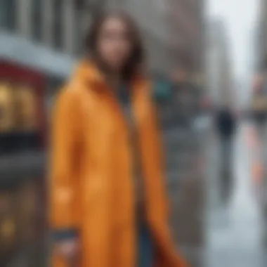 A stylish casual raincoat displayed in an urban setting