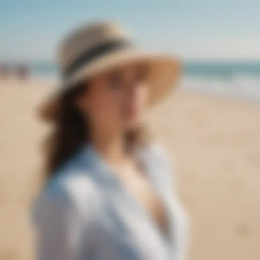 Elegant packable fedora sun hat on a sandy beach