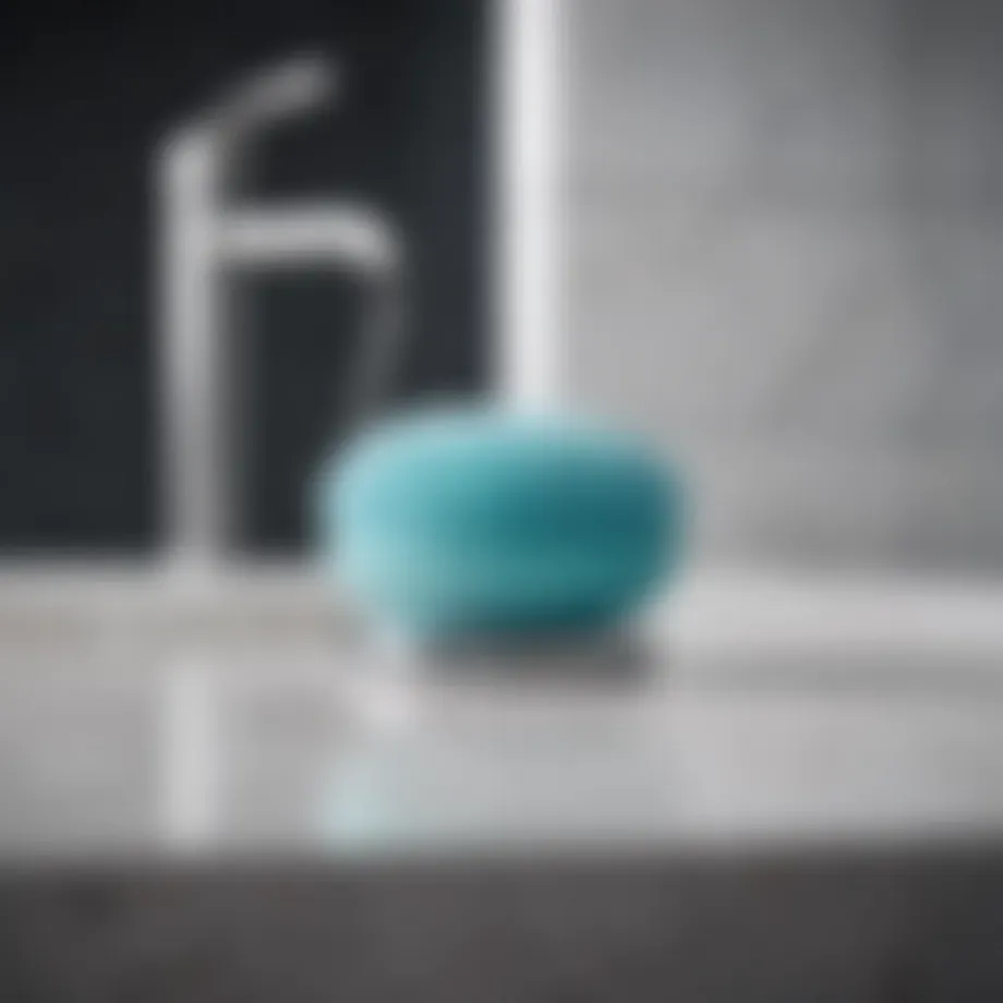 Innovative silicone scalp scrubber on a bathroom counter