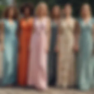 A fashionable group showcasing different maxi dress styles