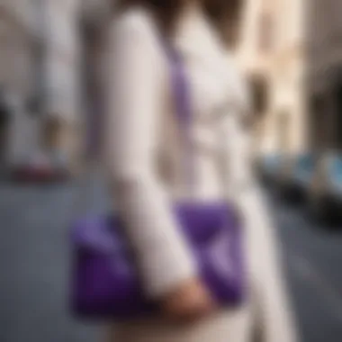 Fashion-forward individual incorporating a small purple handbag into their outfit