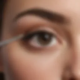 Close-up of a thin angled eyebrow brush showcasing its fine bristles