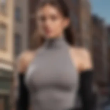 Fashionable turtleneck halter top showcased on a stylish outfit