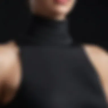 Close-up of the unique neckline of a turtleneck halter top