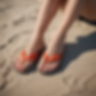 Fashionable flip flops with toe cushions showcased at the beach