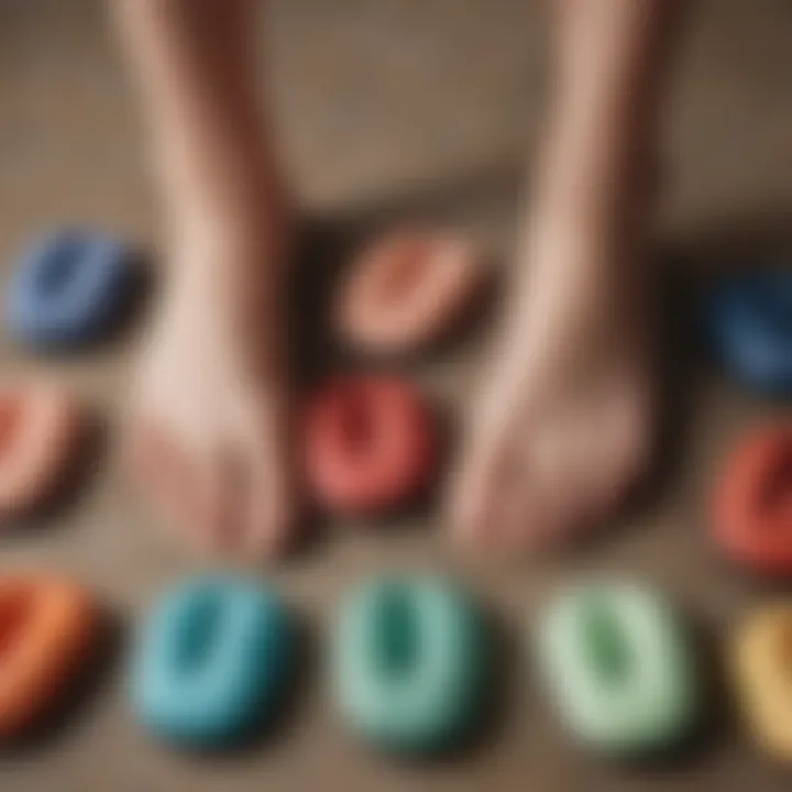 Different types of toe cushions displayed on a stylish background