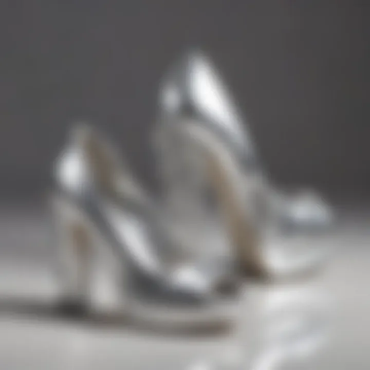 Group of silver prom shoes with chunky heels in various styles